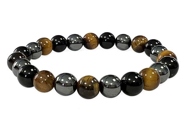 Bracciale in Ematite, Occhio di tigre, Ossidiana nera  perle 8mm