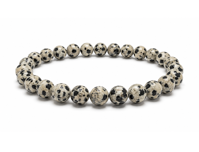 incenso ad Bracciale in Diaspro Dalmata A con Perle da 6-7mm