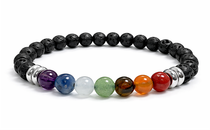 Bracciale in pietra lavica 7 chakra A+ perle 6mm
