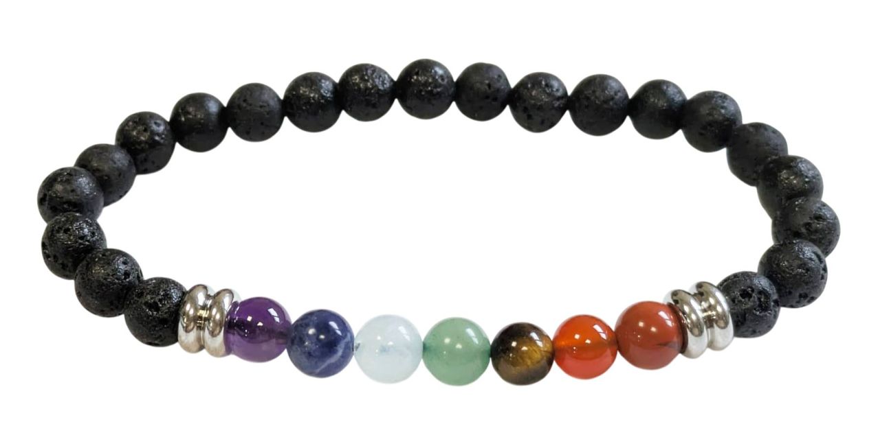 Bracciale in pietra lavica 7 chakra A+ perle 6mm