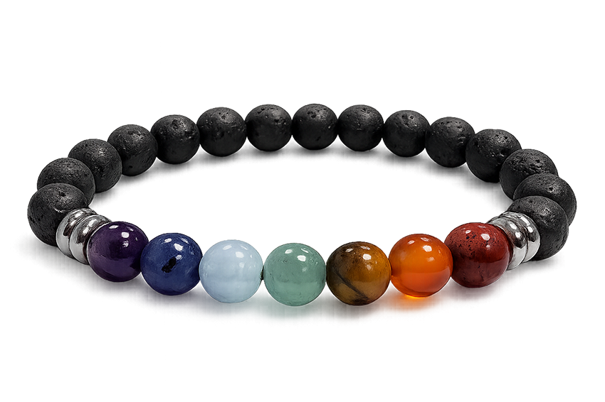 Bracciale in pietra lavica 7 chakra perline A 8mm