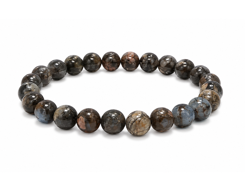 Bracciale in Liberite Blu A con Perle da 8mm