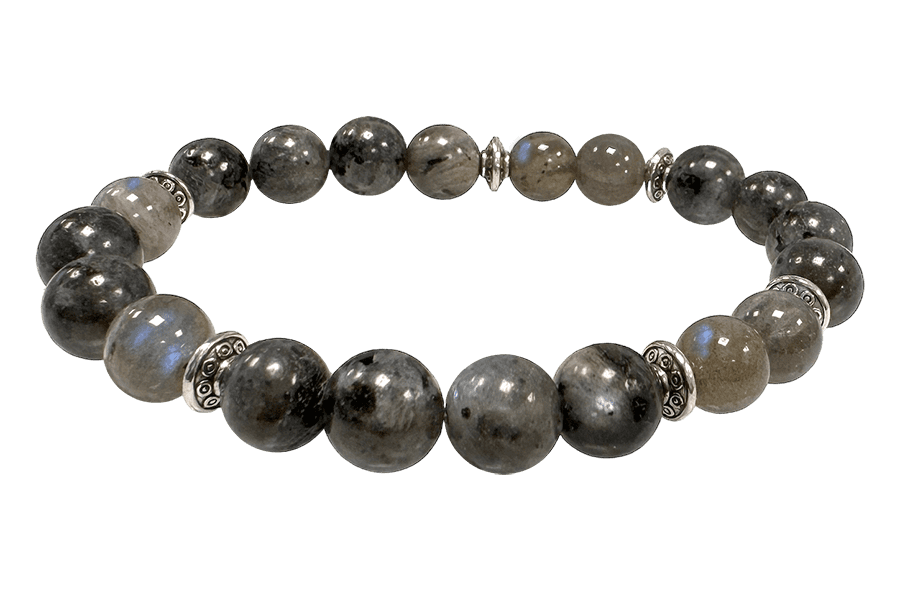 Bracciale Labradorite, Larvikite & Charms A 8mm