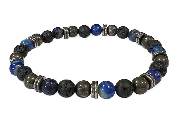 Bracciale Lapis Lazuli, pirite, Lavica & Charms A 6mm