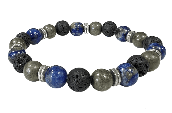 Bracciale Lapis Lazuli, pirite, Lavica & Charms A 8mm