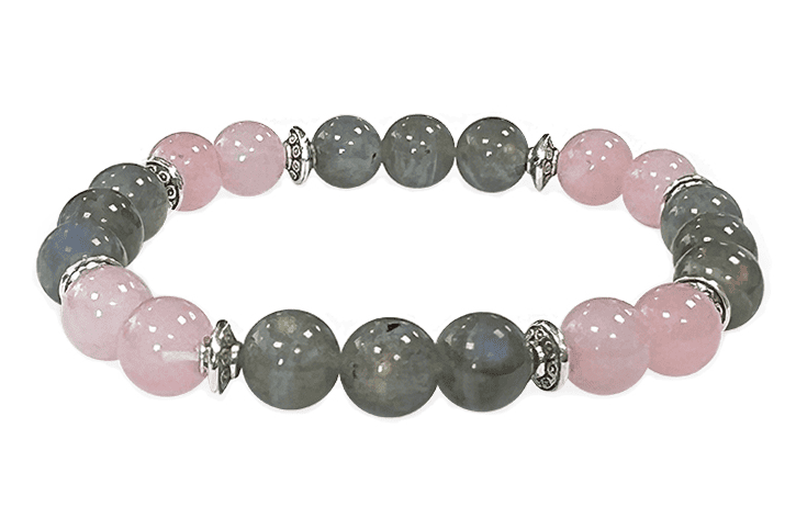 Bracciale Labradorite, Quarzo rosa & Charms A 8mm