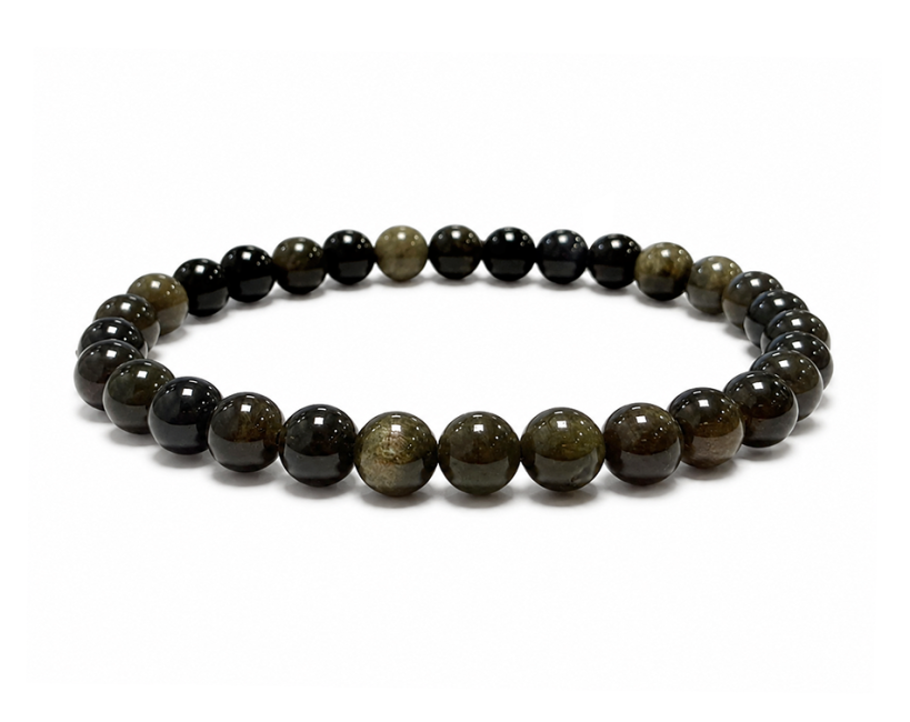 Bracciale Ossidiana Nera Dorata A perle 6mm