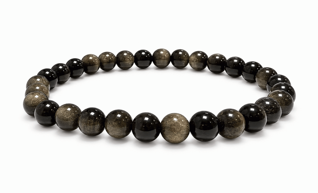incenso ad Bracciale Ossidiana Nera Dorata A perle 6mm