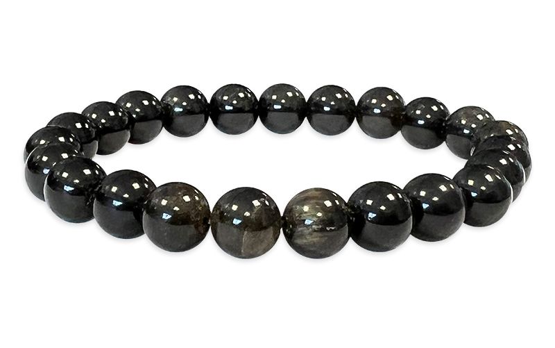 Bracciale perle di Ossidiana nera dorata A 8mm