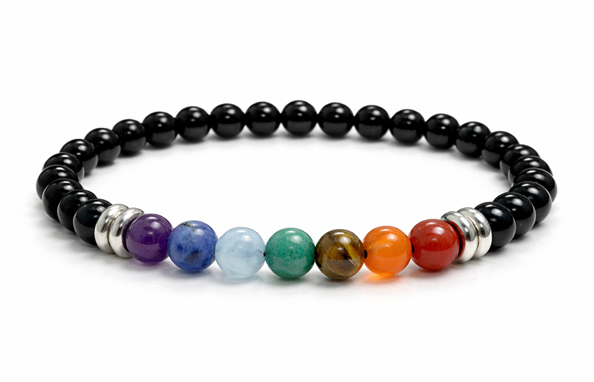 Bracciale in onice 7 chakra perline A 6mm