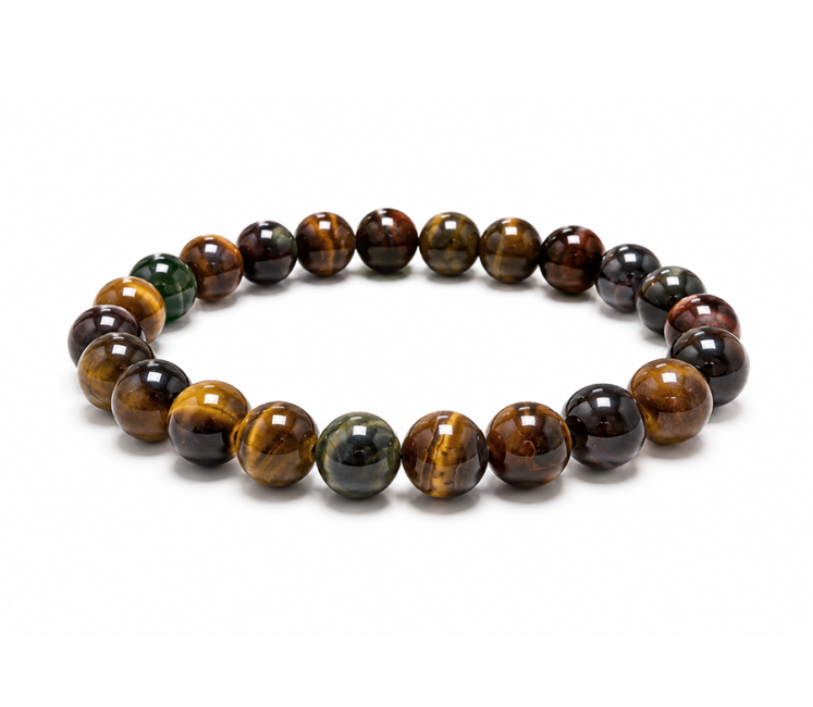 Bracciale in Occhio di Tigre Multicolore A con Perle da 8mm