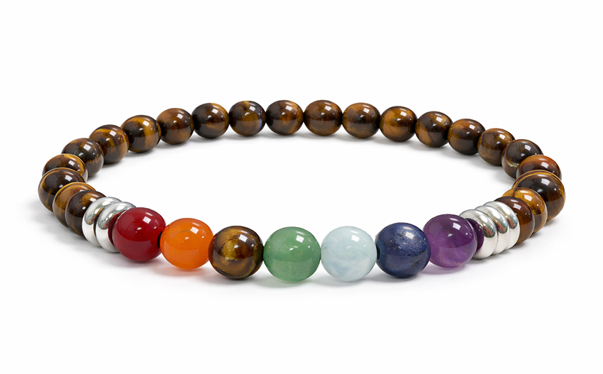 Perle bracciale Occhio di tigre 7 chakras A 6mm