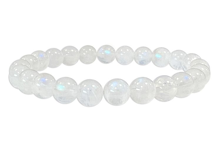 Bracciale in pietra di luna bianca AAA con peristerite, perline da 8 mm