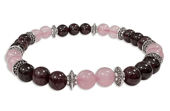 Bracciale Quarzo rosa, granato rosso & Charms A 6mm