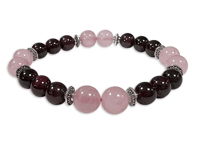 Bracciale Quarzo rosa, granato rosso & Charms A 8mm