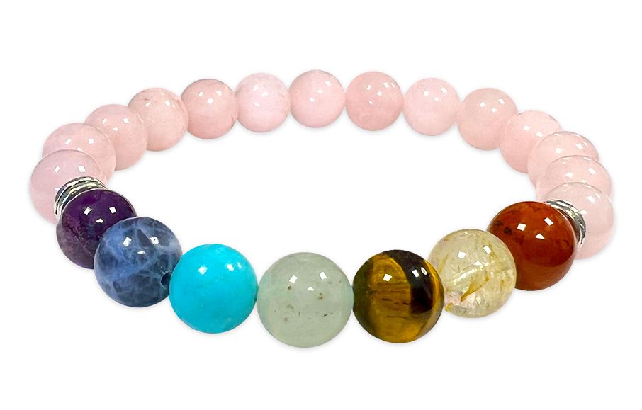 Perle braccialetto di quarzo rosa 7 chakras 8mm