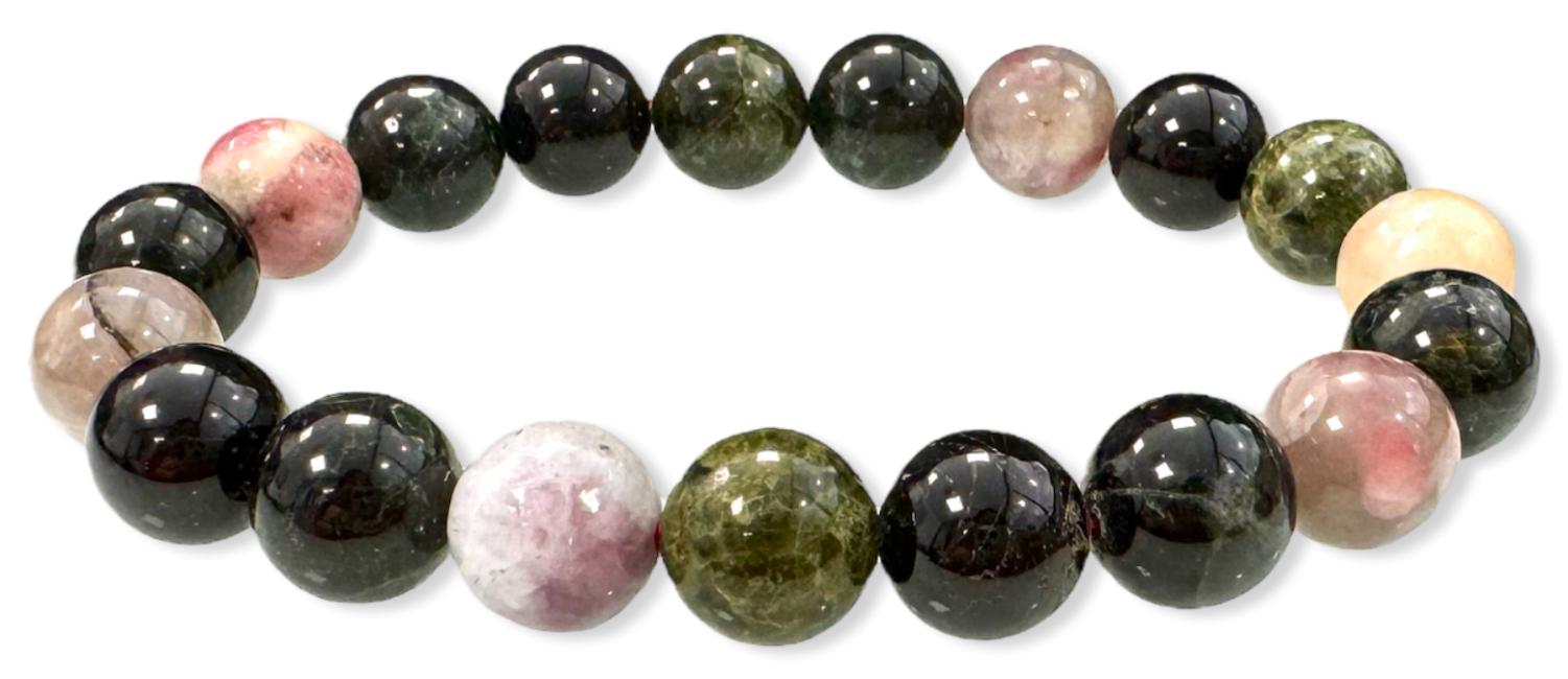 Bracciale con tormalina Perline A multicolori da 10 mm