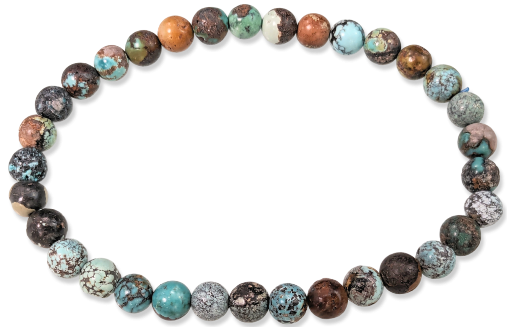 Bracciale in turchese naturale proveniente dalla Cina con perle da 5-6 mm