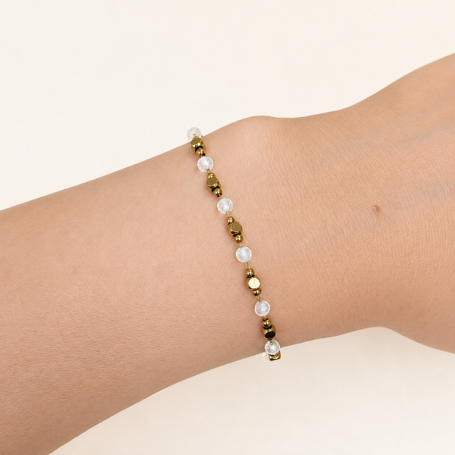 Bracciale Energia in Cristallo di Rocca AA – Perline Dorate