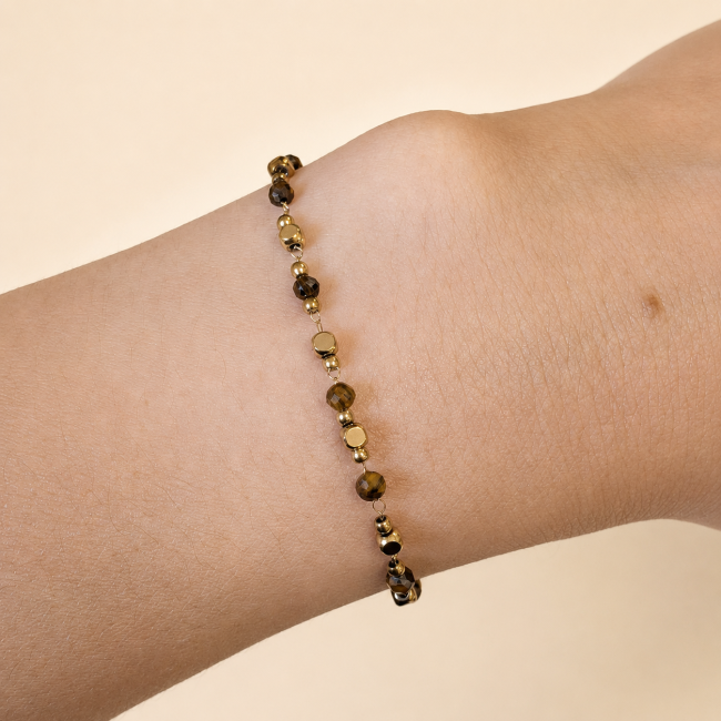 incenso ad Bracciale Energia in Occhio di Tigre A – Perline Dorate