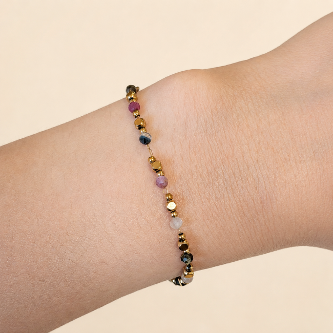 incenso ad Bracciale Energia in Tormalina Multicolore A – Perline Dorate