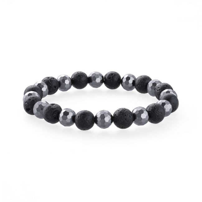 Bracciale in ematite sfaccettata, perle di pietra lavica da 8 mm