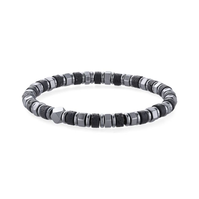 Bracciale in pietra lavica, perle di ematite 6 mm