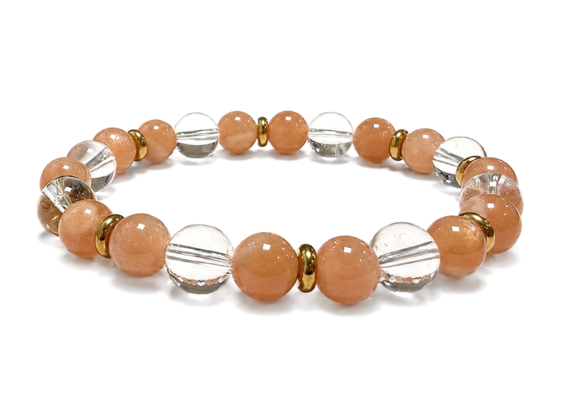 Bracciale in Cristallo di Rocca e Pietra del Sole AA perle 8mm