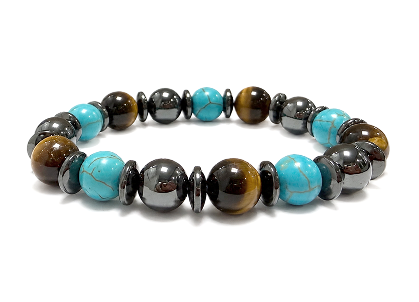 incenso ad Bracciale Occhio di Tigre, Onice Nero e Turchenite A perle 10mm