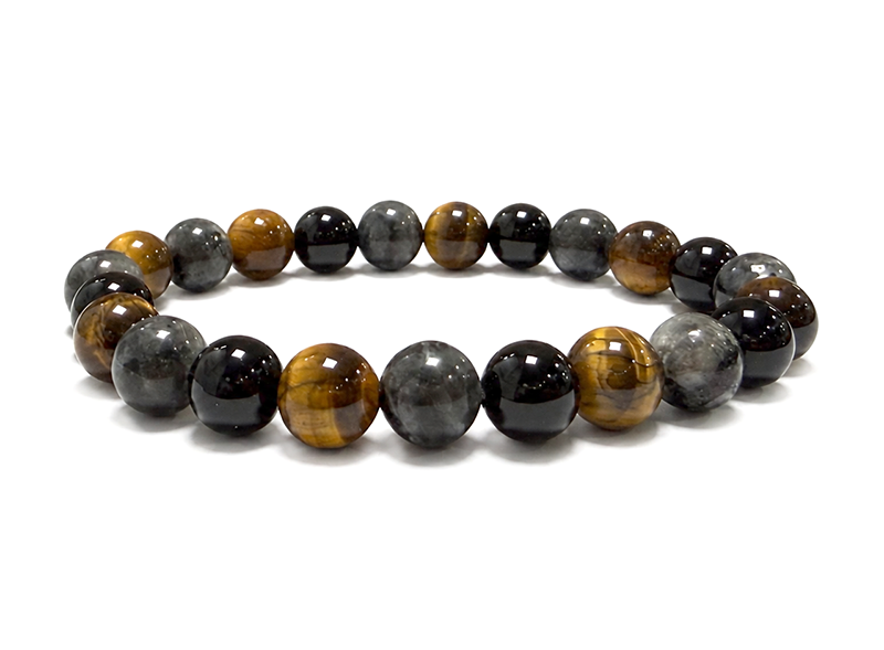 incenso ad Bracciale in Larvikite, Occhio di Tigre e Onice Nero A perle 8mm