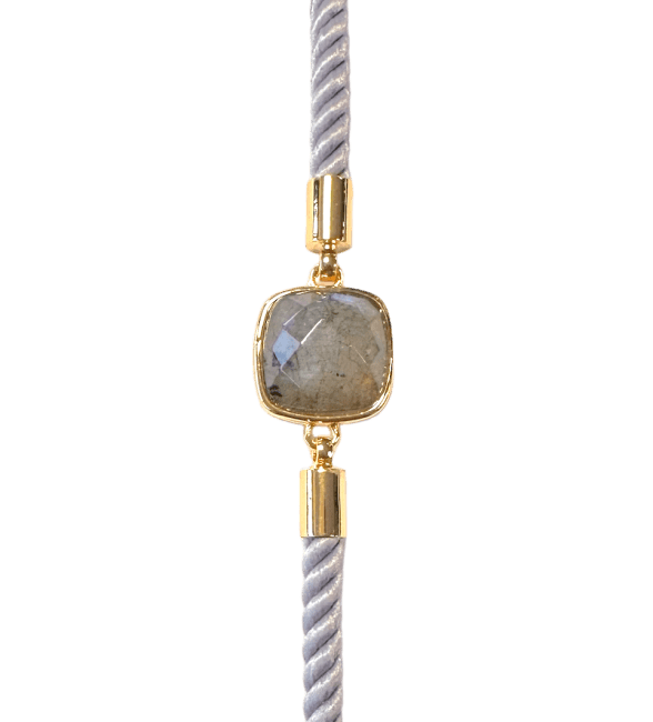 Bracciale in corda di ottone con labradorite quadrata sfaccettata da 11 mm