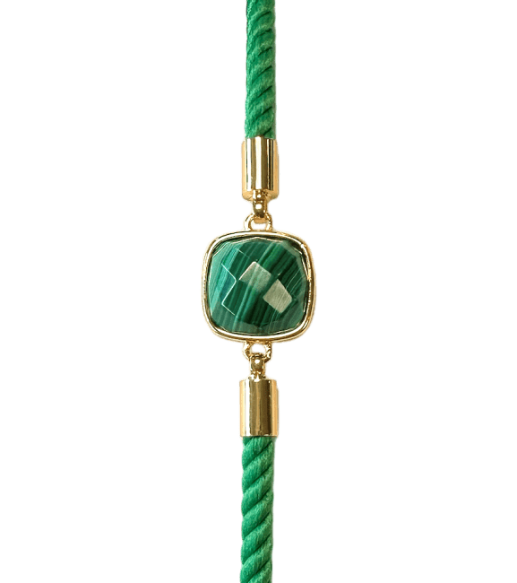 Bracciale in corda di ottone con malachite quadrata sfaccettata da 11 mm