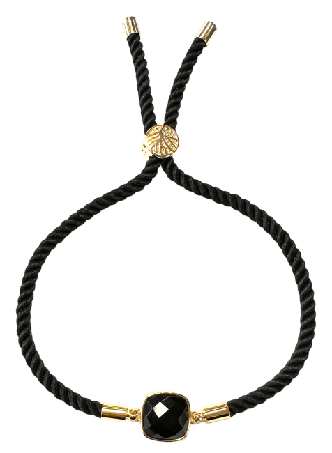 Bracciale in corda di ottone nero ossidiana quadrata sfaccettata da 11 mm