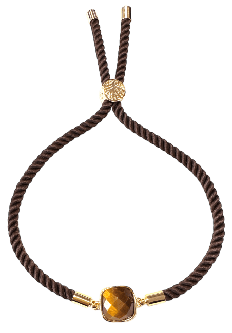 Bracciale in corda di ottone con occhio di tigre quadrato sfaccettato da 11 mm