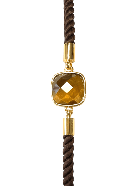 Bracciale in corda di ottone con occhio di tigre quadrato sfaccettato da 11 mm