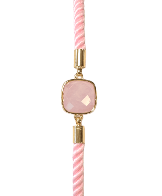 Bracciale in corda di ottone con quarzo rosa sfaccettato quadrato 11 mm