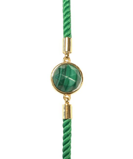 Bracciale rotondo in corda di ottone con malachite sfaccettata da 12 mm