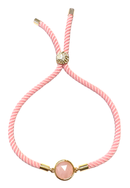 Bracciale in corda di ottone tondo sfaccettato con quarzo rosa da 12 mm