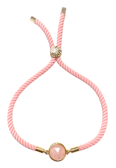 Bracciale in corda di ottone tondo sfaccettato con quarzo rosa da 12 mm