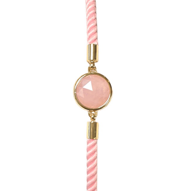 Bracciale in corda di ottone tondo sfaccettato con quarzo rosa da 12 mm