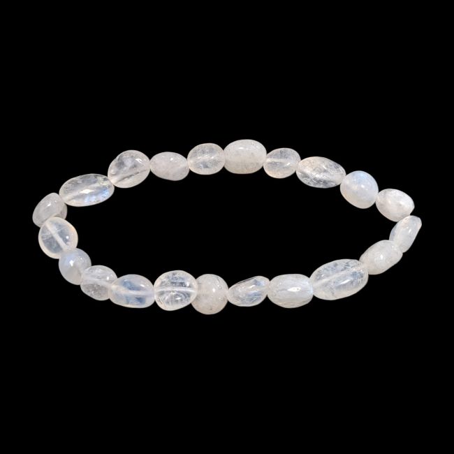 Bracciale in pietre burattate di Pietra di Luna Bianca Peristerite A+ 6-8mm