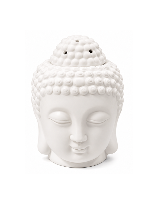 incenso ad Bruciatore per Oli Testa di Buddha in Ceramica Bianca 14cm