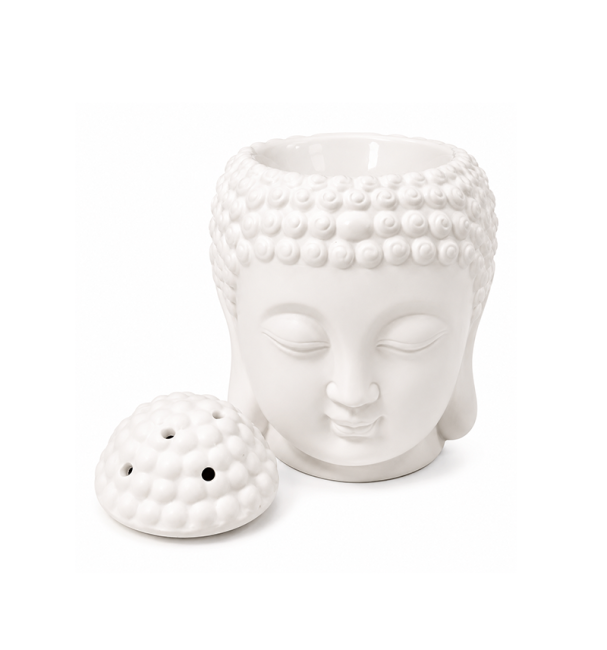 incenso ad Bruciatore per Oli Testa di Buddha in Ceramica Bianca 14cm|it
