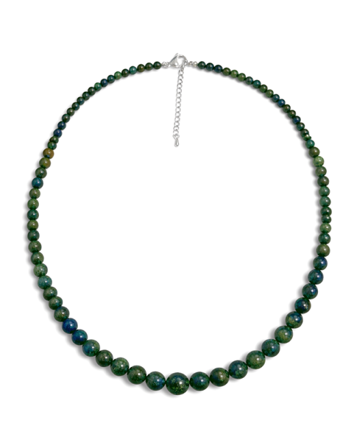 Collana con perle pendenti trattate in malachite e azzurrite, 4-12 mm, 50 cm