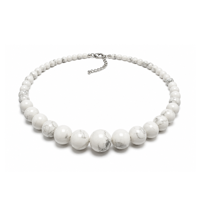 incenso ad Collana Graduata in Howlite A Perle 6-14mm 50cm