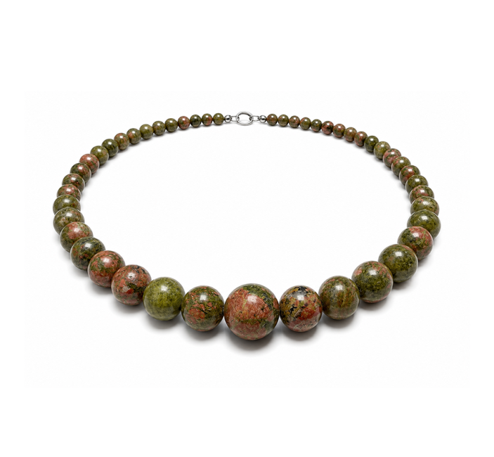 incenso ad Collana Graduata in Unakite A Perle 6-14mm 50cm