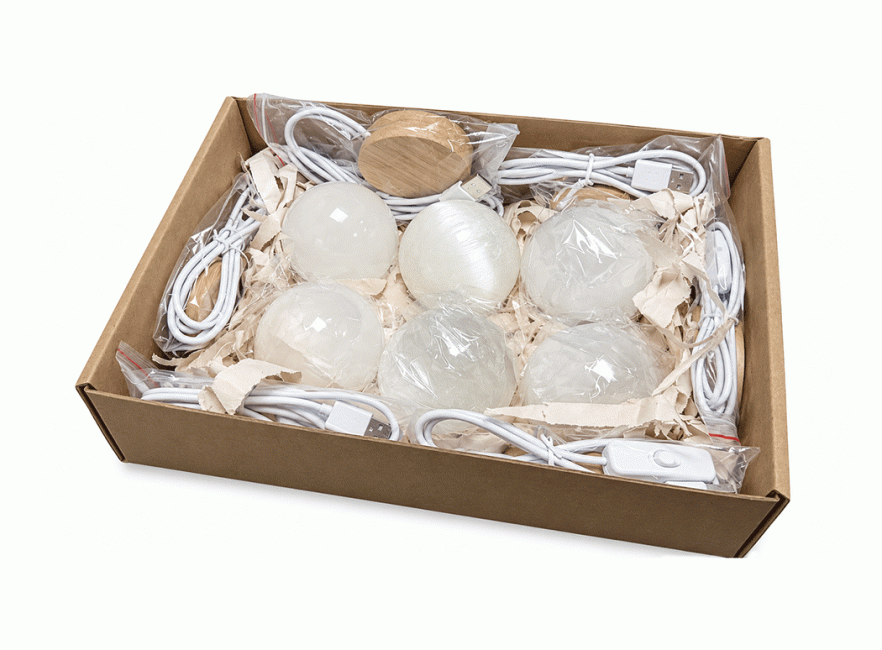 incenso ad Set di 6 Sfere di Selenite da 6 cm con Basi LED Multicolore USB