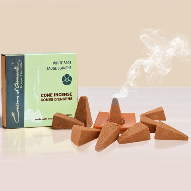 incenso ad Auroville Bianco Salvia Incenso 5x10 Coni|it