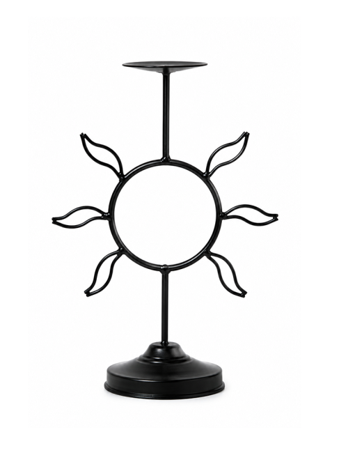 incenso ad Portacandele Sole in Metallo Nero 29cm