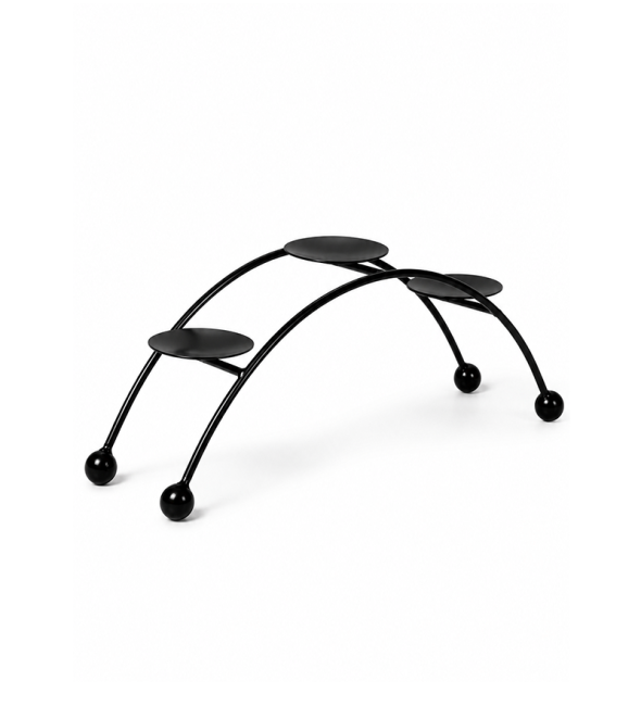 incenso ad Portacandele ad Arco in Metallo Nero con 3 Supporti 31cm